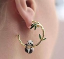 Panda Bamboo And Flower C Shape Enamel Stud Earrings Jewelry Gift