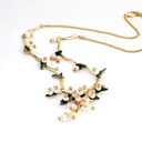 Enamel Glazed Leaf Natural Pearl Hook Earrings Necklace Set  Gold Plated Copper