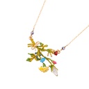 Enamel Glazed Daisy Flower Bee Inlaid Gem Clavicle Chain Necklace 18K Gold Plated
