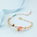Enamel Glazed Daisy Flower Bee Inlaid Gem Ring 14K Gold Plated