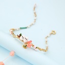 Enamel Glazed Daisy Flower Bee Inlaid Gem Ring 14K Gold Plated