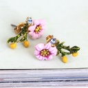 Enamel Glazed Pink Flower Branches Crystal Rhinestone Earrings 925 Silver Needle