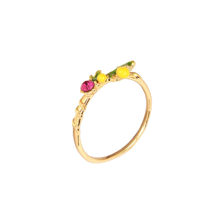 Enamel Yellow Bud Finger Ring Sweet Princess European Style Jewelry