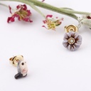 Bird Flower Asymmetry Enamel Earrings Jewelry Stud Earrings