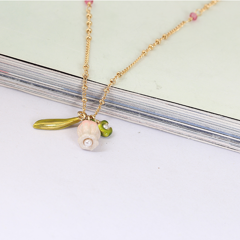 European Style Romantic Enamel Bell Orchid Flower Long Chain Luxury Necklace