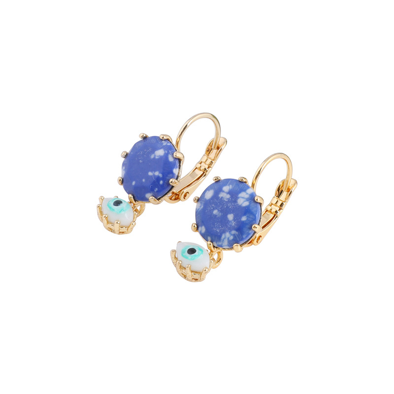 Enamel Glazed Purple Owl Series Asymmetric Lake Blue Crystal Stud Clip Gold Plated Earrings