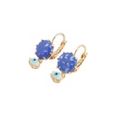 Enamel Glazed Purple Owl Series Asymmetric Lake Blue Crystal Stud Clip Gold Plated Earrings