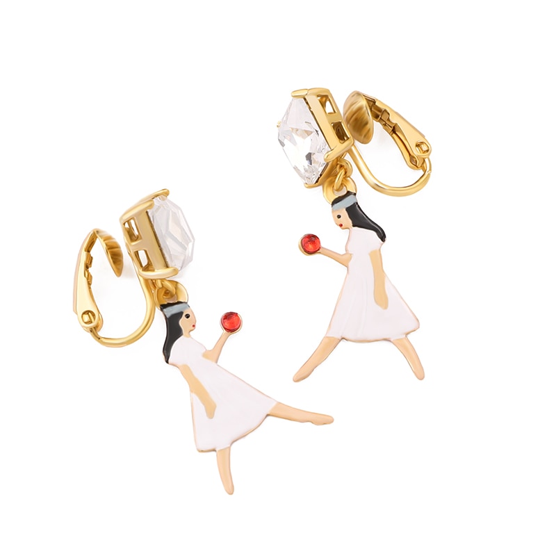 Enamel Glazed Red Chomper Flower Stud Earrings 925 Silver Needle