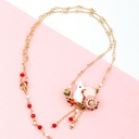 Enamel Rabbit Rose In Mouth Red Fruit Necklace Jewelry
