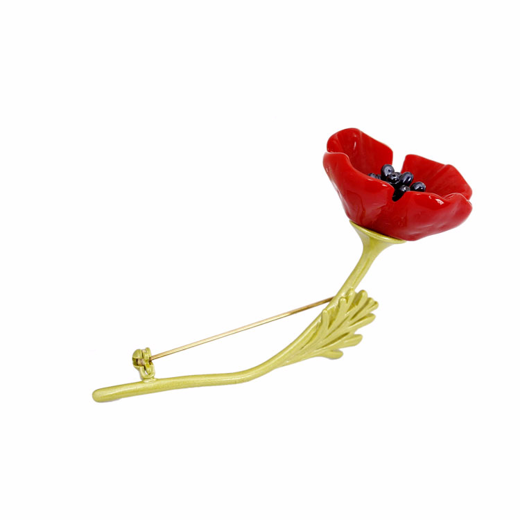 Enamel Glazed Red Rose Flower Gemstone Clavicle Short Pendant Necklace