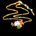Enamel Glazed Leaf Natural Pearl Hook Earrings Necklace Set  Gold Plated Copper