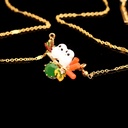 Enamel Glazed Leaf Natural Pearl Hook Earrings Necklace Set  Gold Plated Copper