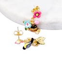 Bird Pink Blue Flower Asymmetry Enamel Earrings Jewelry Stud Earrings