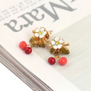 Enamel Glazed Red Rose Stud Earrings Zircon Gold Plated 925 Silver Needle