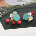 Flower Cherry Gem Enamel Earrings Jewelry Stud Earrings