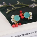 Enamel Glazed Rose White Snow Series Bunny Flower Gemstones Gold Plated 925 Silver Needle