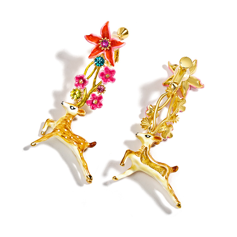 Enamel Glazed Star Flower Pearl Stud Earrings 925 Silver Needle