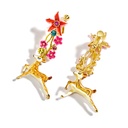 Flower Deer Enamel Glaze Rhinestone Enamel Glaze Stud Clip Earrings