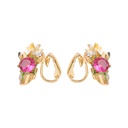 Enamel Glazed Pink Flower Branches Crystal Rhinestone Earrings 925 Silver Needle