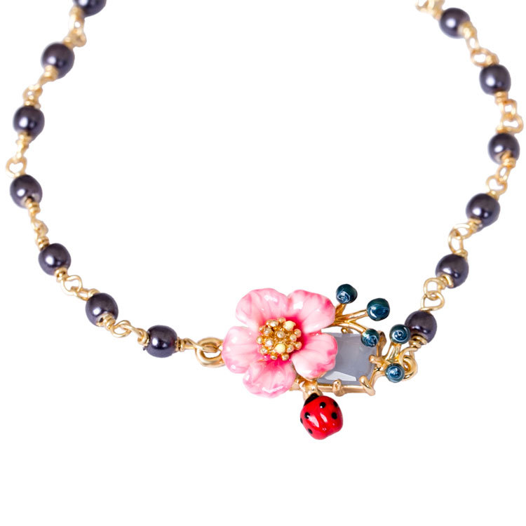 Flower Ladybug Beads France Style Enamel Bracelet
