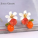 Flower Orange 925 Silver Enamel Jewelry Stud Clip Hook Earrings