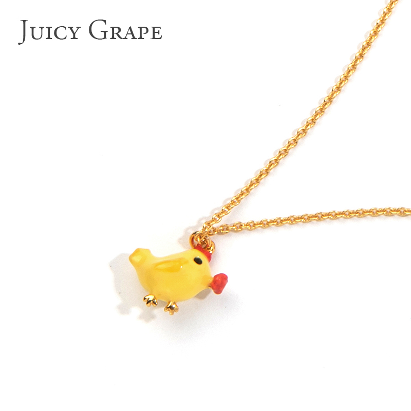 Enamel Glazed Yellow Chick Inlaid Gem Clavicle Chain Necklace