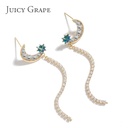 Enamel Glazed Star Moon Tassel Earrings Inlaid Zircon 18K Gold Plated