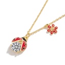 Enamel Glazed Red Ladybug Inlaid Zircon Clavicle Chain Necklace 18K Gold Plated