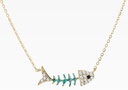 Enamel Glazed Fish Bone Inlaid Gem Clavicle Chain Necklace 18K Gold Plated