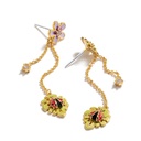 Enamel Glazed Daisy Flower Ladybug Tassel Inlaid Zircon Earrings 925 Silver Needle