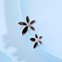 Black Fresh Flower Asymmetry 925 Silver Stud Earrings