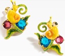 Cute Snail With Faceted Crystal Enamel Earrings