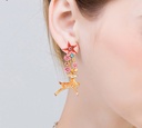 Flower Deer And Crystal Enamel Earrings