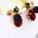 Black Fruit Red Rhinestone Enamel Earrings Jewelry Stud Earrings