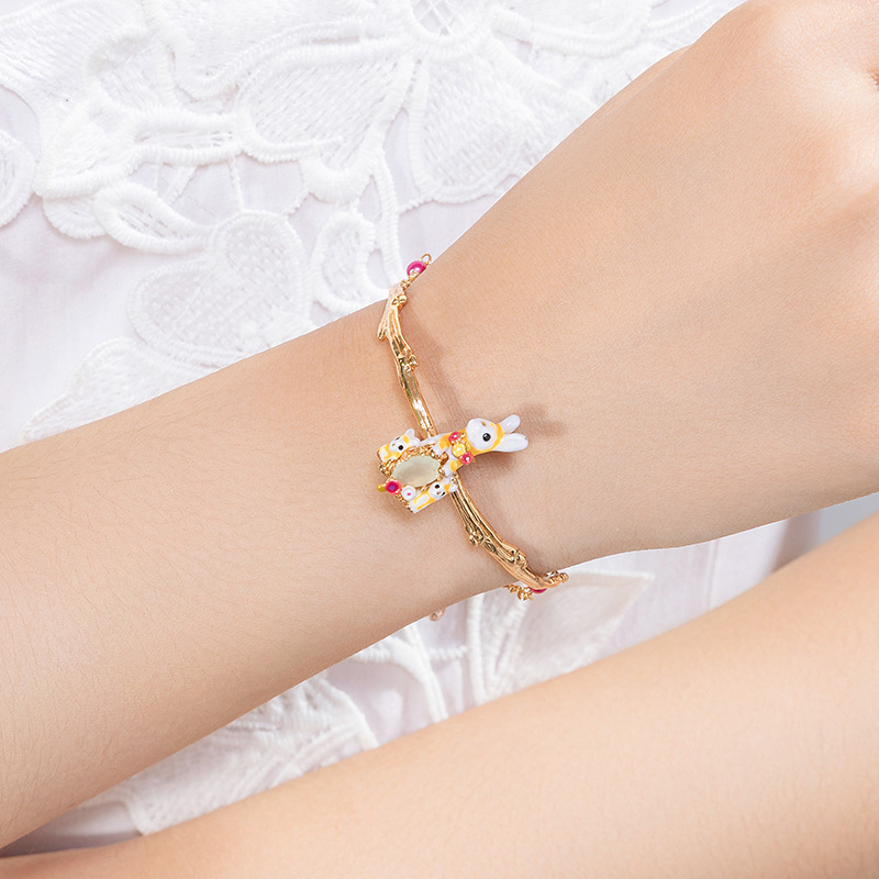 Cute Rabbit Bunny And Stone Enamel Bracelet