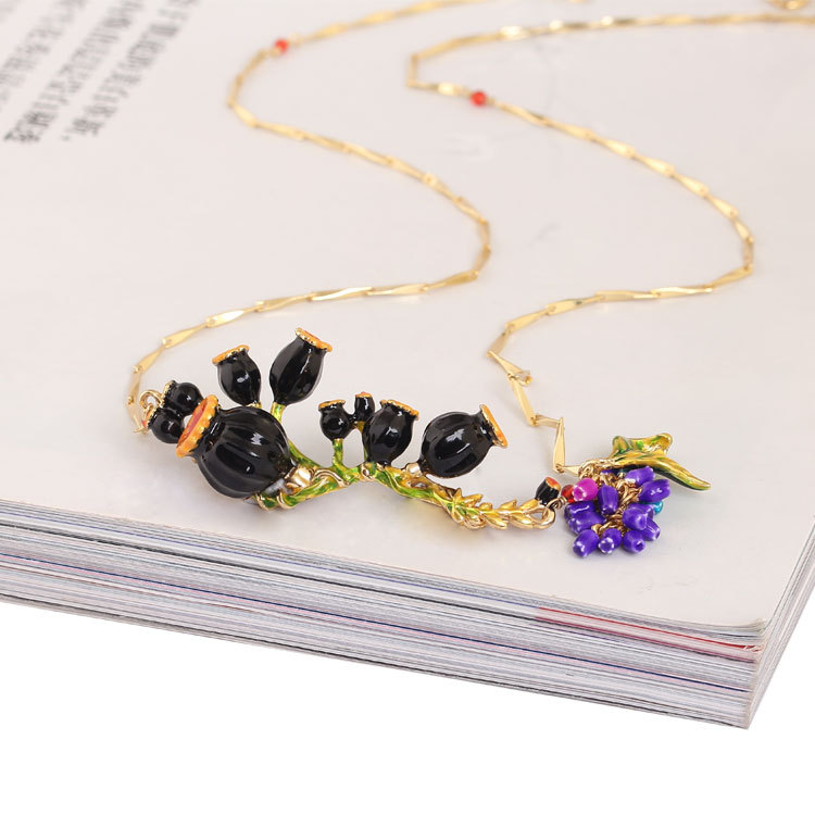 Black Poppy Flower Fruit Series Necklace
