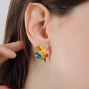 Cute Snail With Faceted Crystal Enamel Earrings