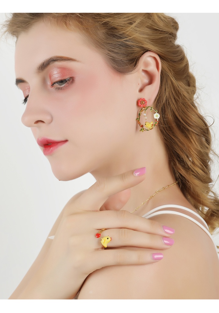 Flower House Bird Enamel Earrings Jewelry Stud Earrings