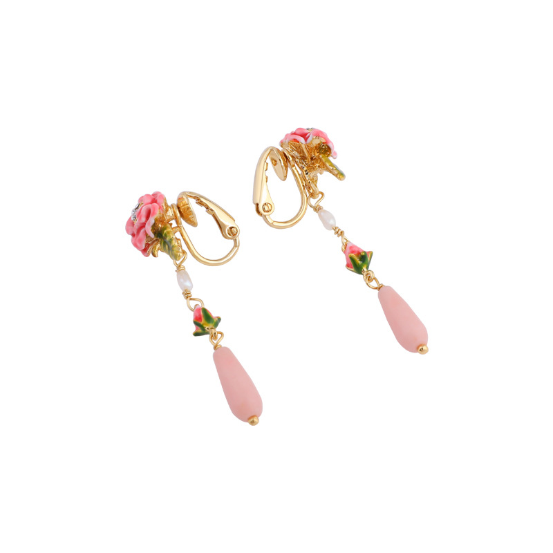 Flower Little Snake Enamel Earrings Jewelry Stud Clip Hook Earrings
