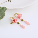 Flower Pink Pendant Enamel Earrings Jewelry Stud Clip Earrings