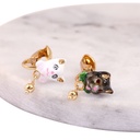 Black and White Cat Kitten Enamel Earrings Jewelry Stud Clip Earrings