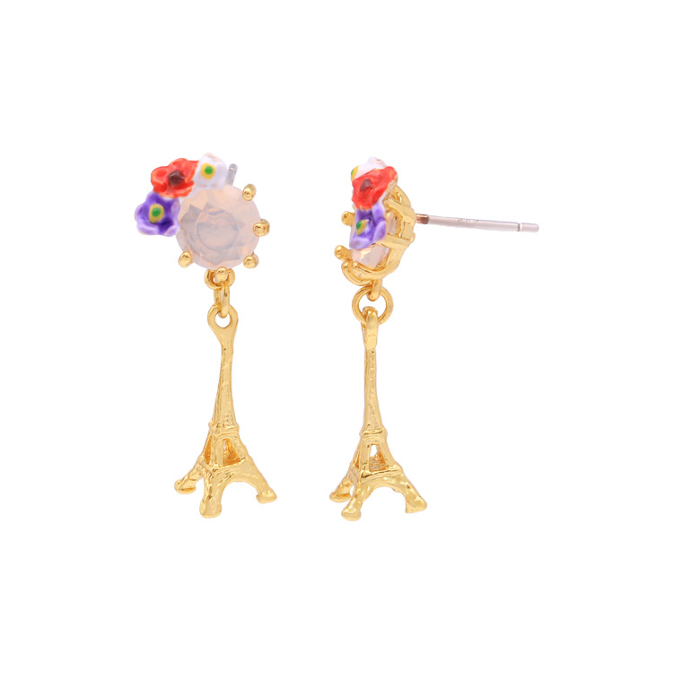 Flower Pearl Pendant Enamel Earrings Jewelry Stud Clip Hook Earrings