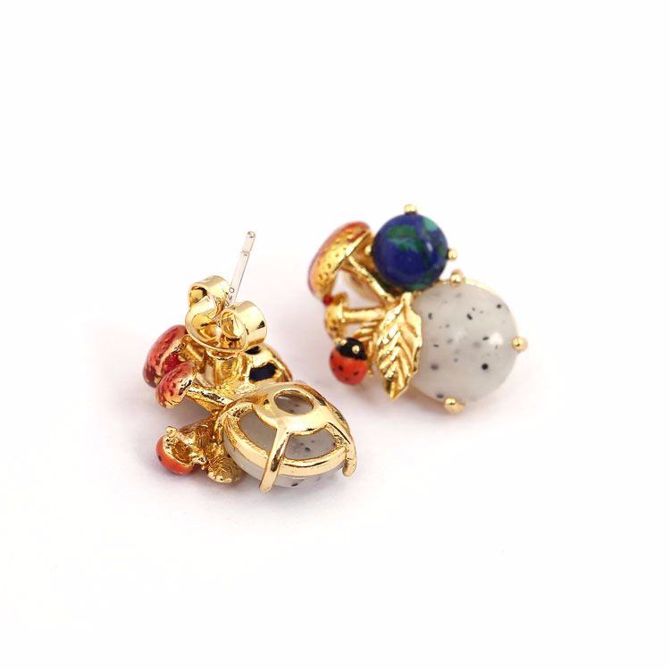 Mushroom Ladybug And Stone Enamel Earrings