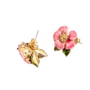 Pink Flower Butterfly Asymmetrical Enamel Earrings