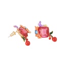 Pink Gem Cherry Enamel Earrings Jewelry Stud Clip Earrings