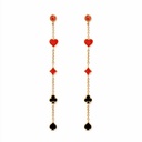 Poker Card Red Heart Long Tassel Enamel Stud Earrings Jewelry Gift