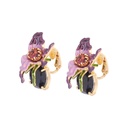 Purple Flower on Carved Crystal Enamel Earrings