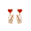 Red Heart Milk Tea Enamel Dangle Earrings Jewelry Gift
