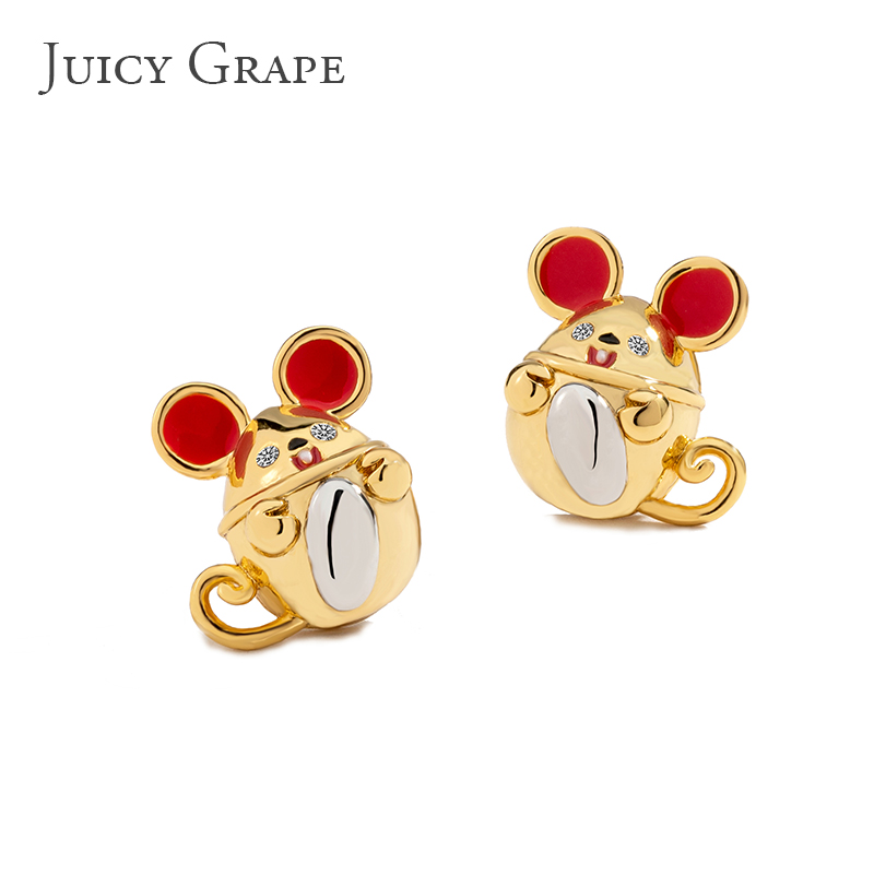 Red Mouse for Chinese Zodiac Mouse Year 2020 Stud Earrings 925 Silver Needle