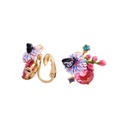 Ruby Enamel Flower Enamel Earrings Jewelry Clip Hook Earrings